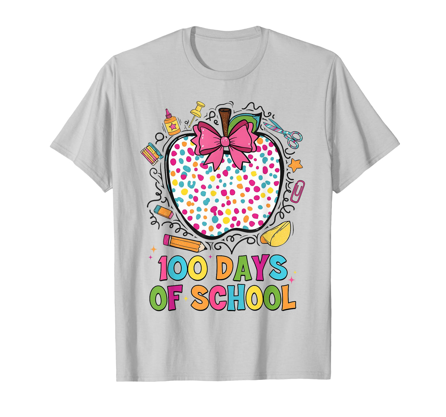 100 Days of School Bow Pencil Apple 100th Day of School T-Shirt
