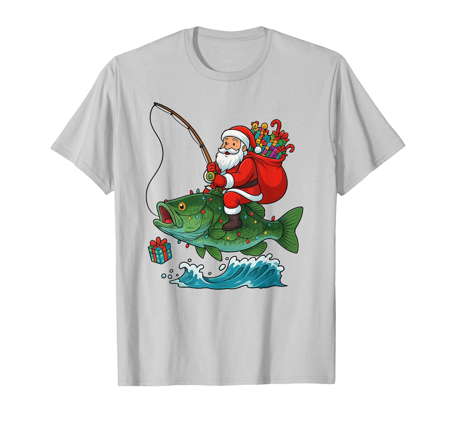 Santa Riding Bass Fish Christmas Fishing Funny Xmas Pajamas T-Shirt