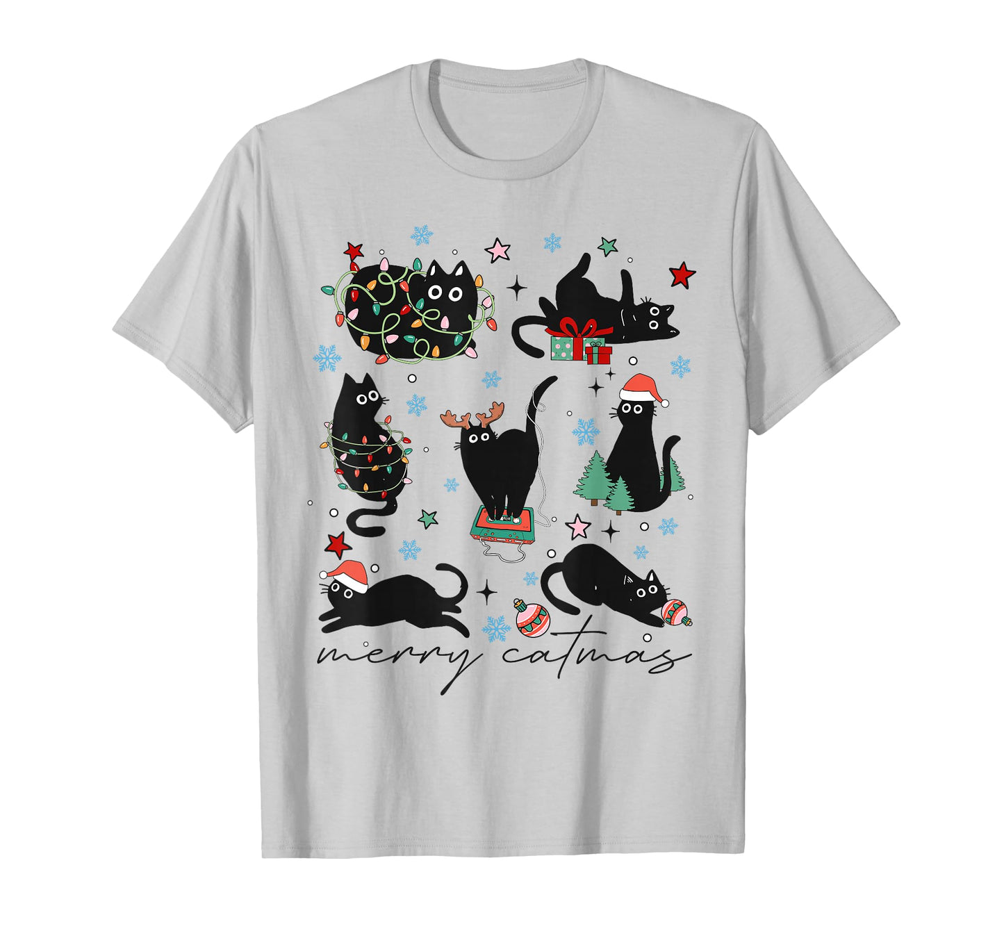 Merry Catmas Christmas Lights Xmas Holiday Cat Mom Cat Dad T-Shirt