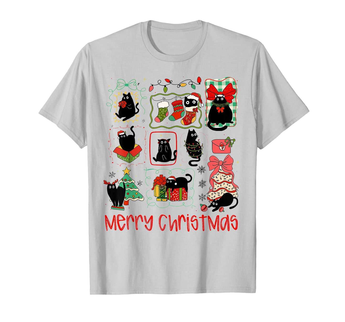 Merry Christmas Black Cat Christmas Lights Funny Holiday T-Shirt