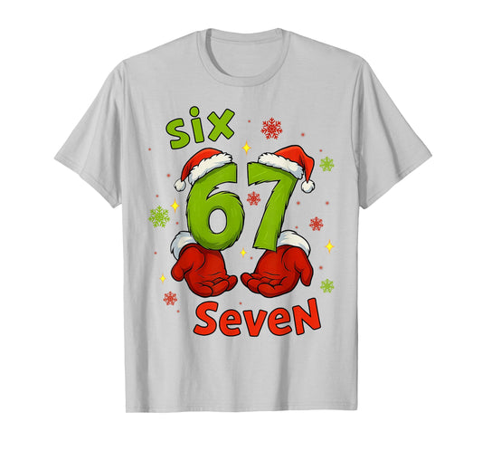 Six 6 7 Seven Christmas Humor Green Hand Festive Graphic T-Shirt