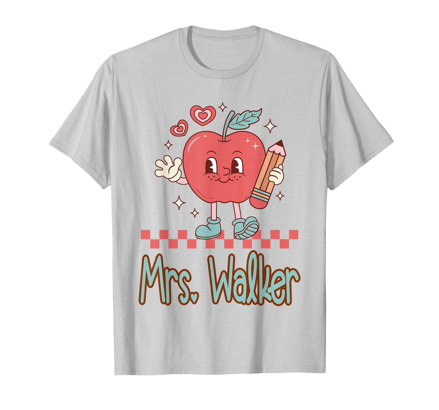 Mrs. Walker Cute Retro Apple Pencil Teacher Design T-Shirt