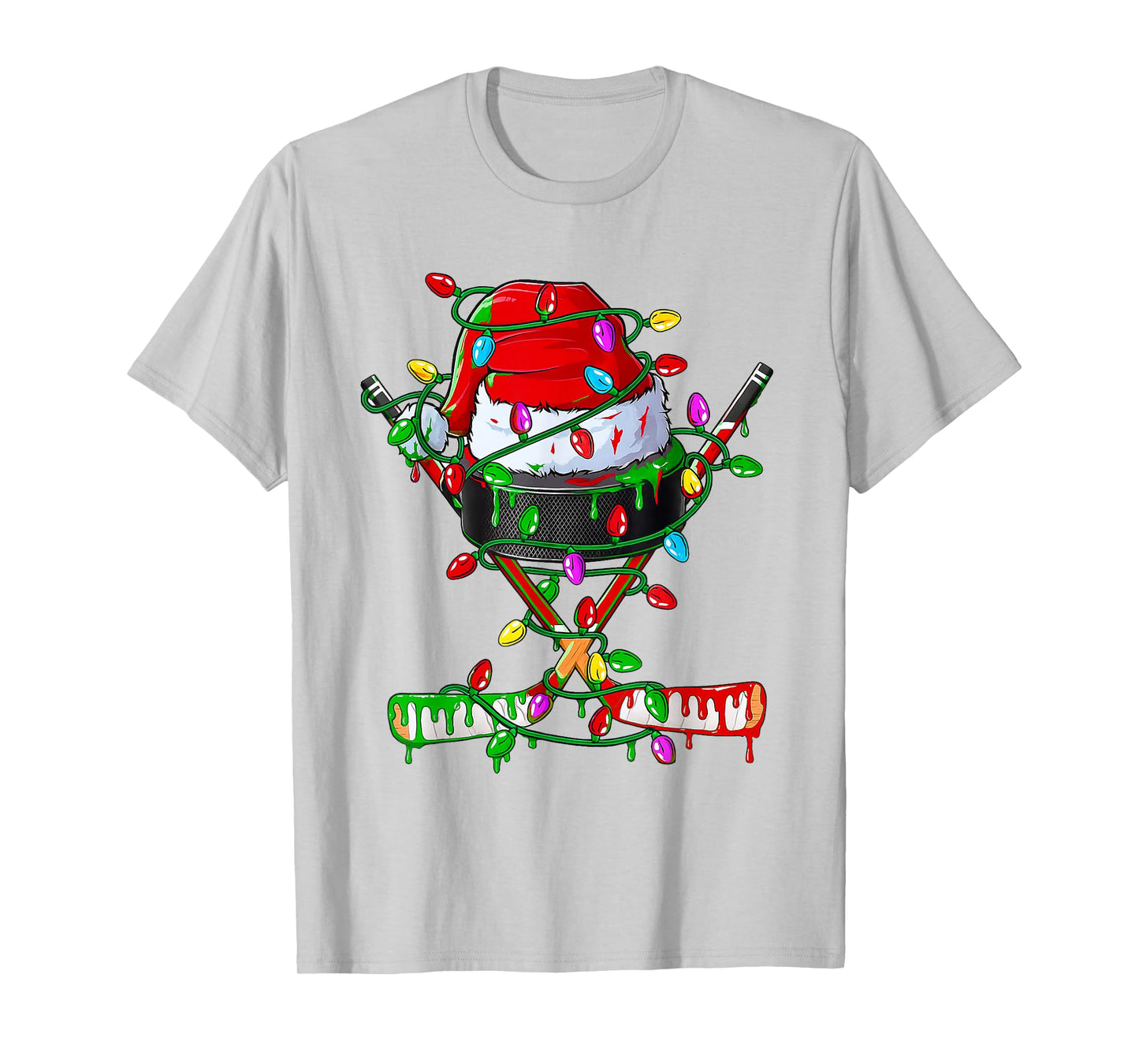 Christmas Hockey Ice Cream Drip Boys Xmas Ice Hockey Players T-Shirt