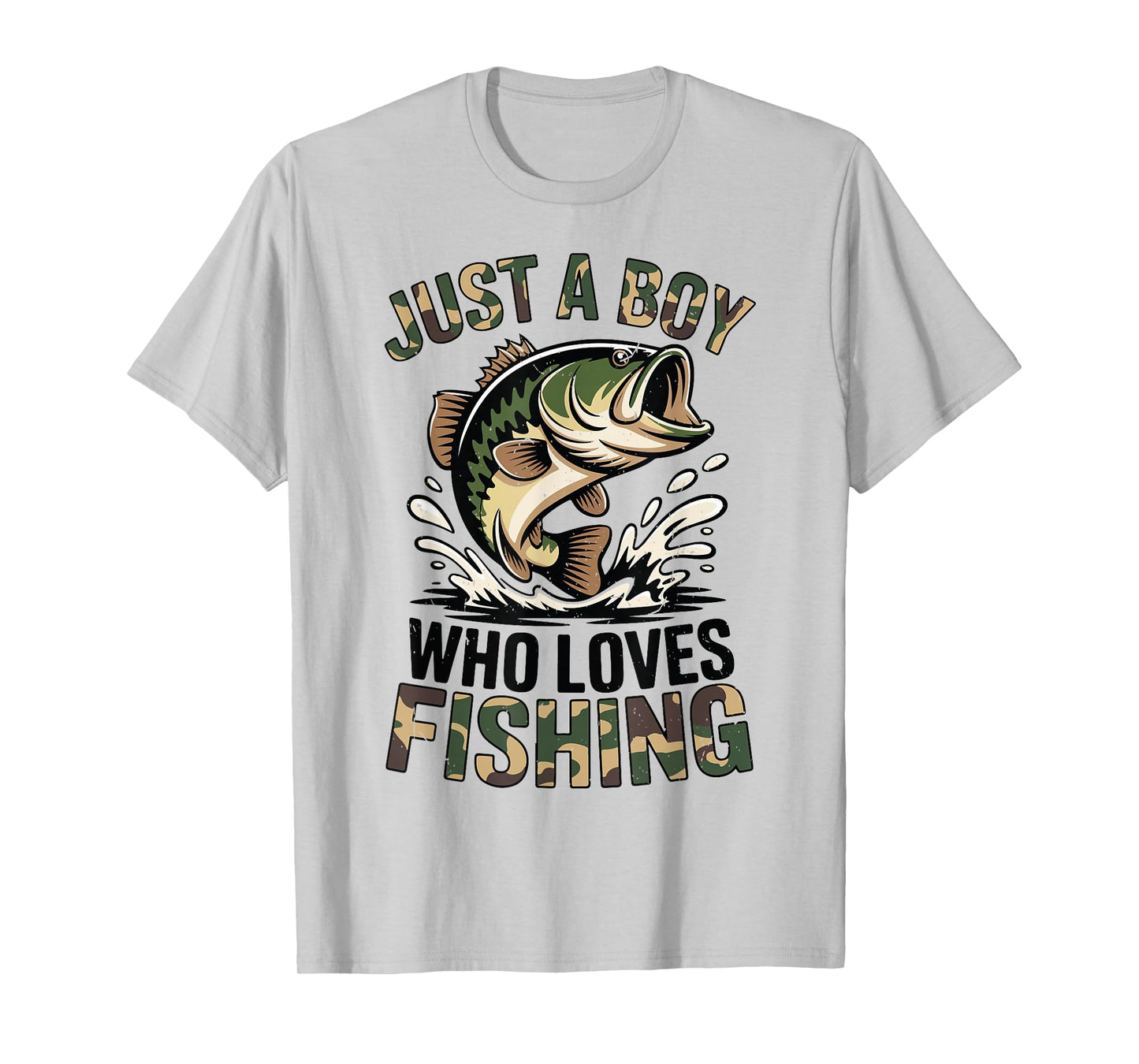 Youth Fishing Camo Bass Fish Just A Boy Who Loves Fishing T-Shirt
