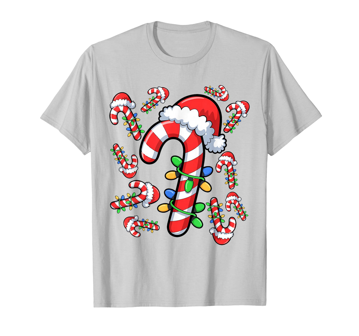 Red and White Candy Cane Santa Christmas Xmas Lights T-Shirt