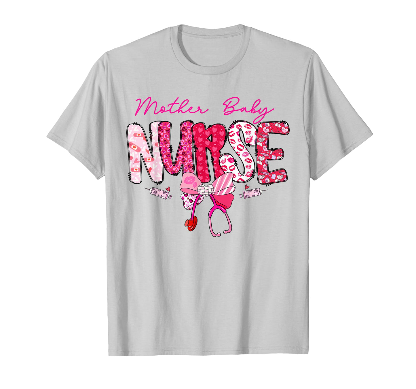 Mother Baby Nurse Valentine's Day Stethoscope Coquette Bow T-Shirt