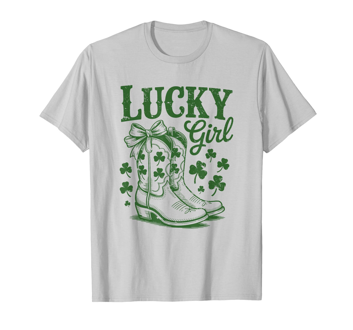 Lucky Girl St Patricks Day Western Cowgirl Boots Shamrock T-Shirt
