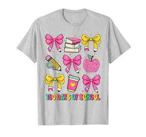 100 Days of School Bow Pink 100th Day Teacher Girl T-Shirt