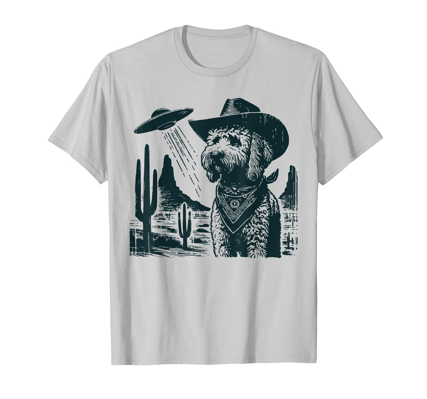 Vintage Golden Doodle UFO Western Cowboy Doodle Dog T-Shirt
