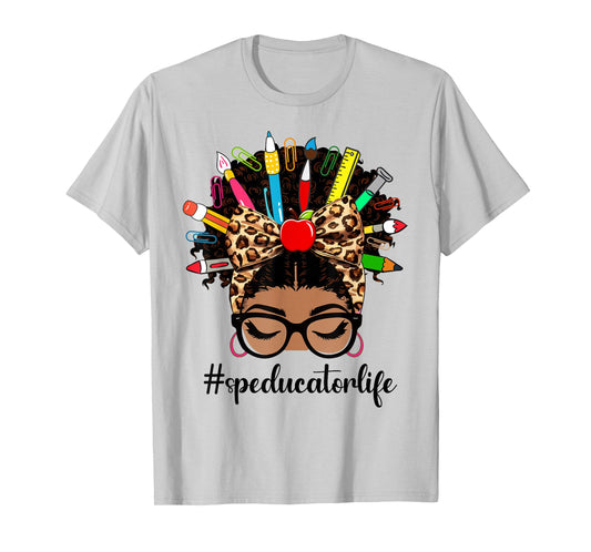 Afro African American Special Education Teacher Messy Bun T-Shirt