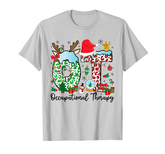 Occupational Therapy Christmas Lights Santa Hat OT Therapist T-Shirt