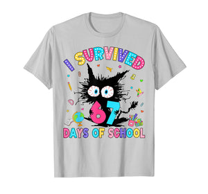 I Survived 67 Days of School Six Seven Meme Slang Black Cat T-Shirt