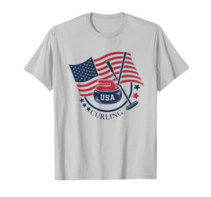 Curling Stone USA American Flag Curler Broom Sports Gear T-Shirt