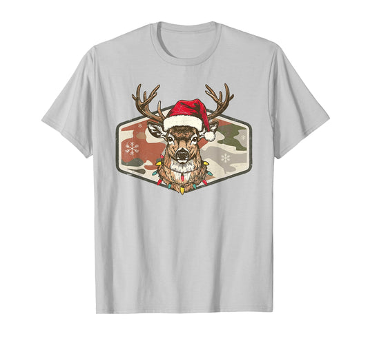 Christmas Holiday Camo Hunting Reindeer Deer Xmas Lights T-Shirt