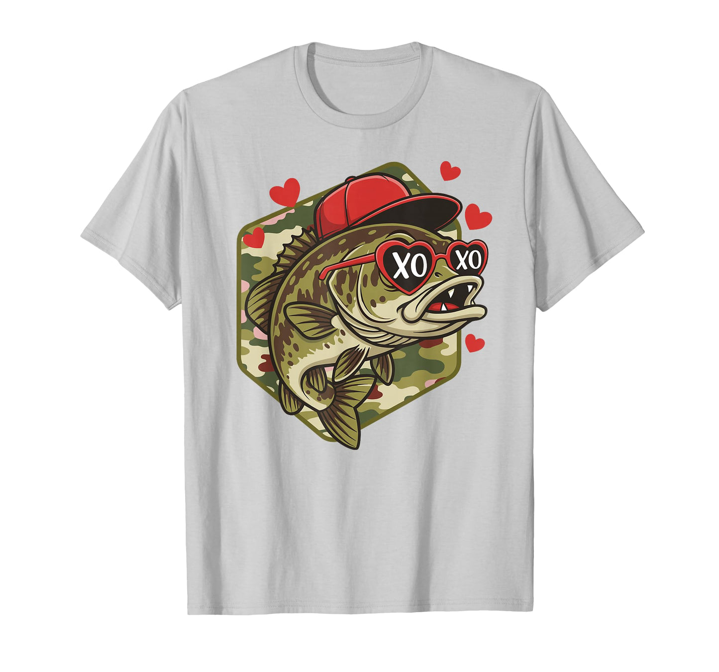 Retro Valentine Bass Fishing Camo Fisherman Valentine's Day T-Shirt