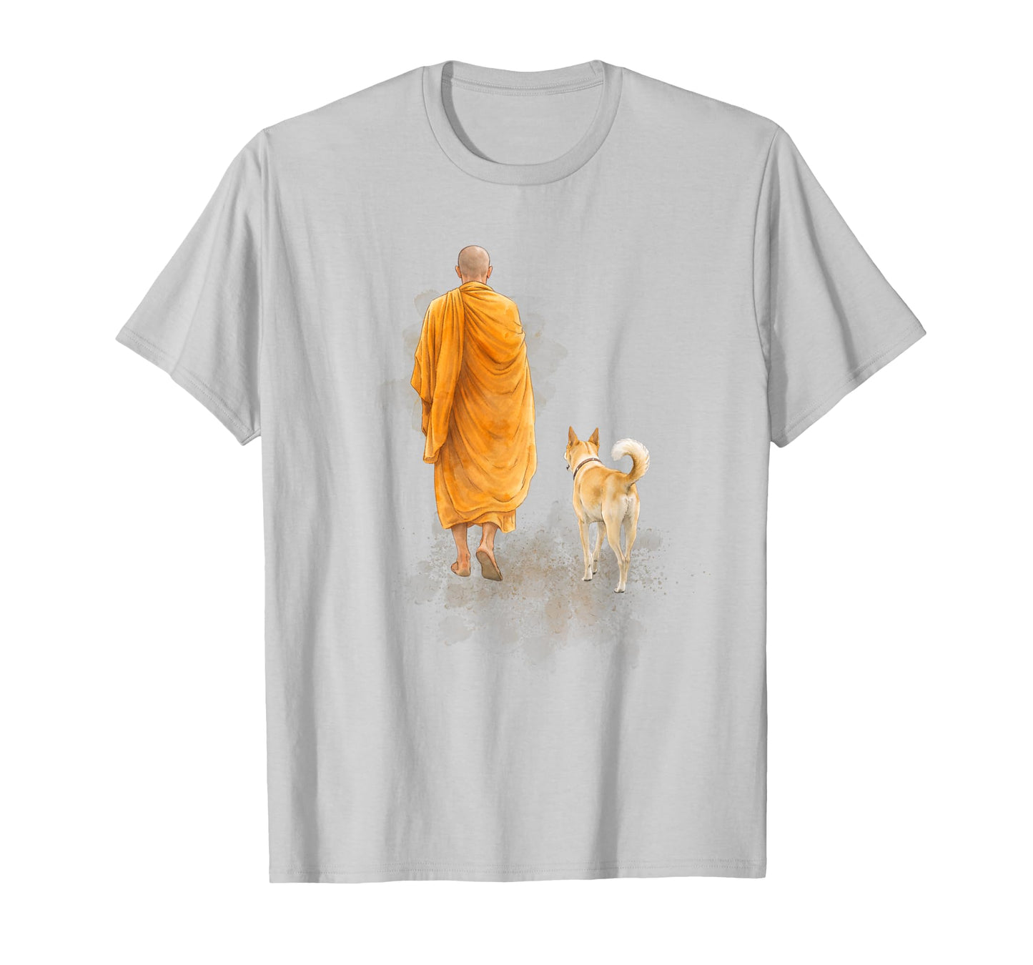 Peace Walking Monk & Dog Minimalist Zen Art T-Shirt