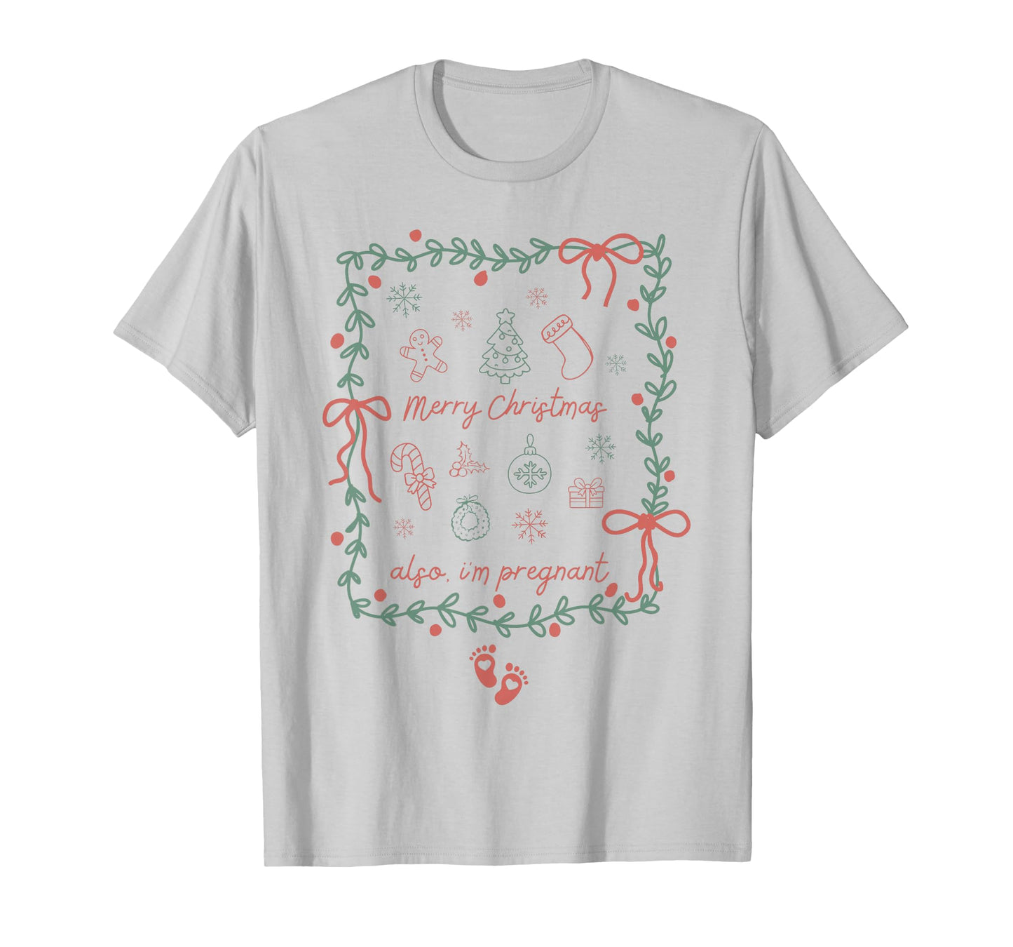 Preppy Vintage Coquette Merry Christmas Also I'm Pregnant T-Shirt