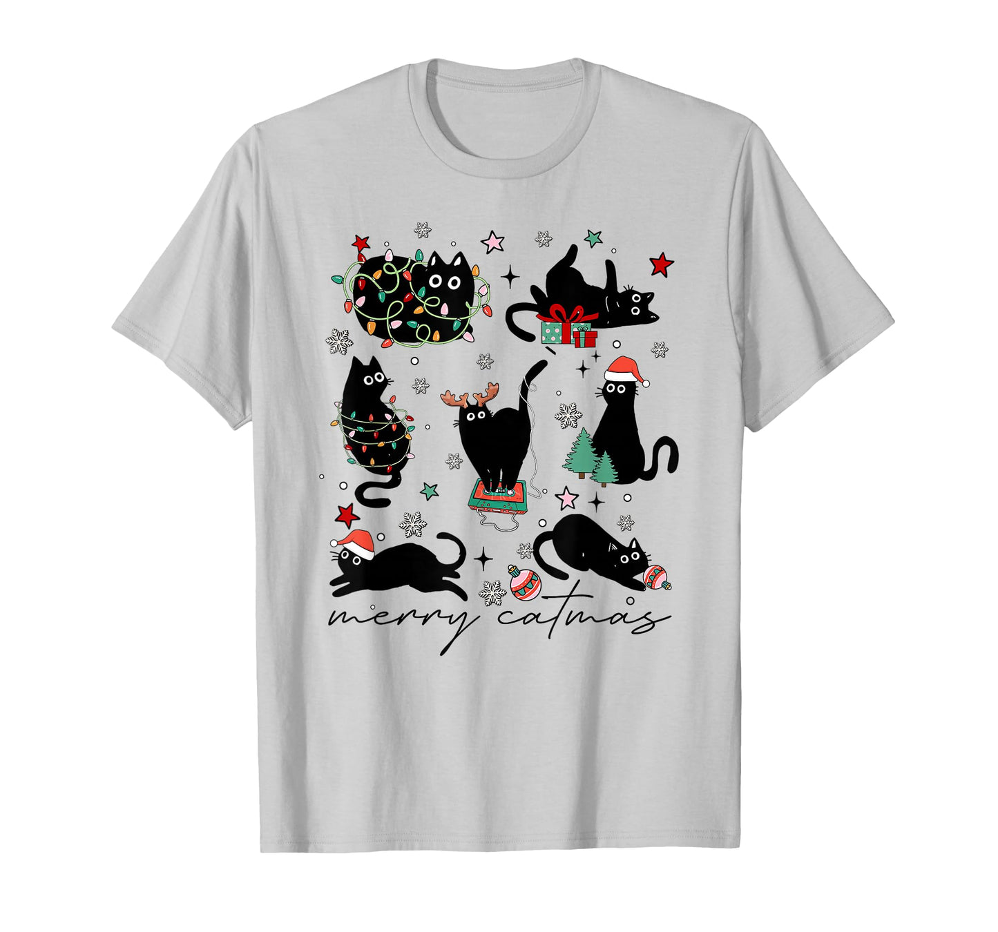 Meowy Catmas Cat Christmas Cute Kitten Cats Santa Hat Xmas T-Shirt
