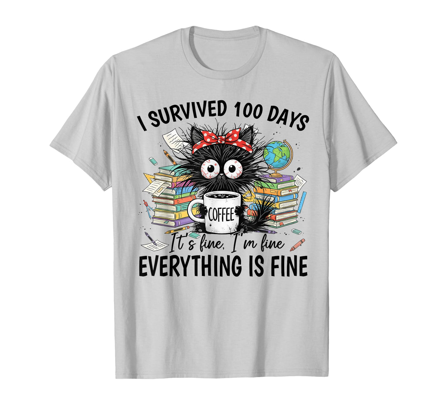I Survived 100 Days of School Funny Black Cat Teachers Kids T-Shirt