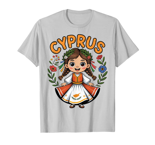 Cute Cyprus Girl in Folk Dress with Laurel Leaves for Kids T-Shirt