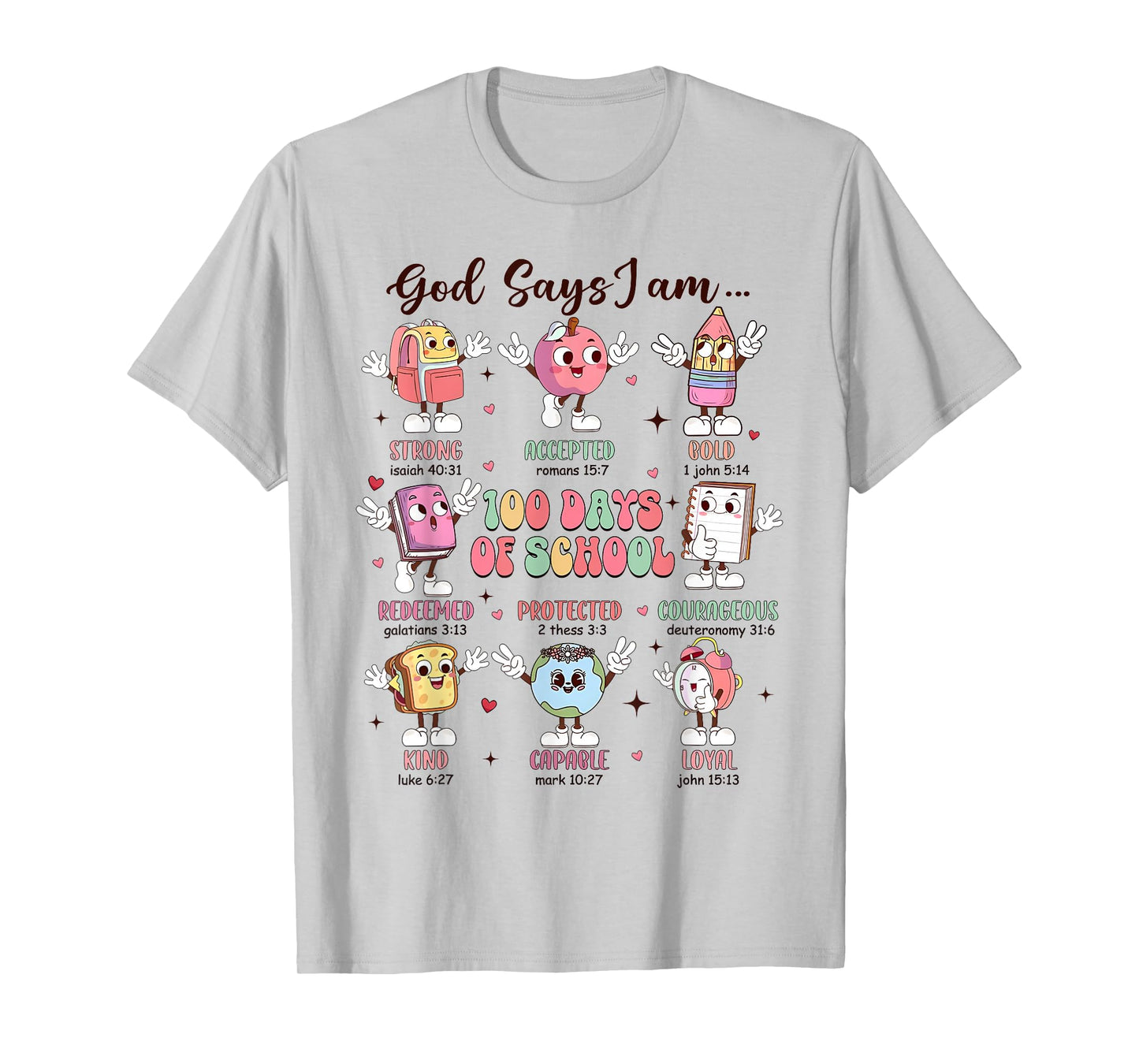 Retro God Says I Am 100 Days of School Christian Bible Verse T-Shirt