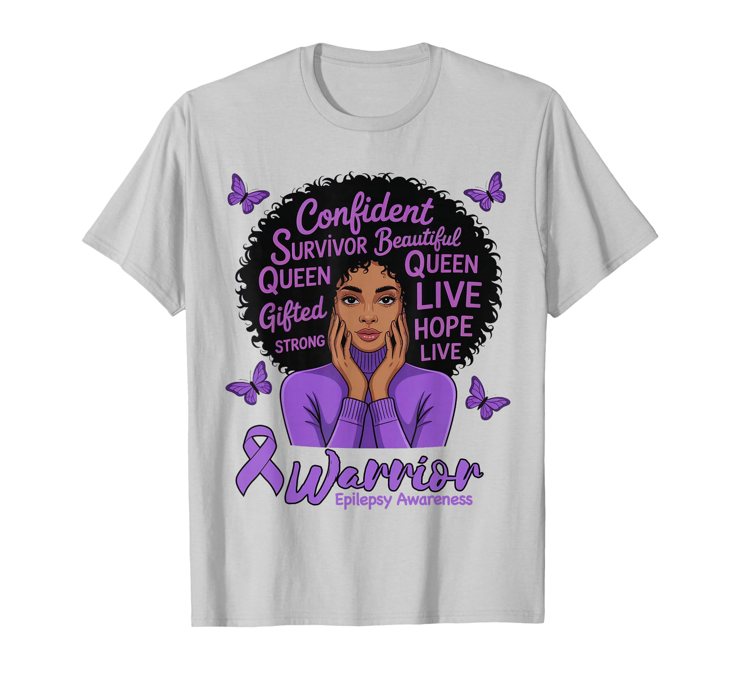 Epilepsy Women American African Queen Afro Mom Girls Purple T-Shirt