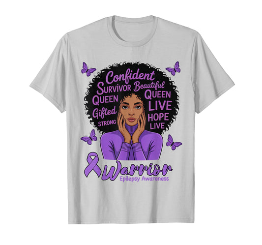 Epilepsy Women American African Queen Afro Mom Girls Purple T-Shirt