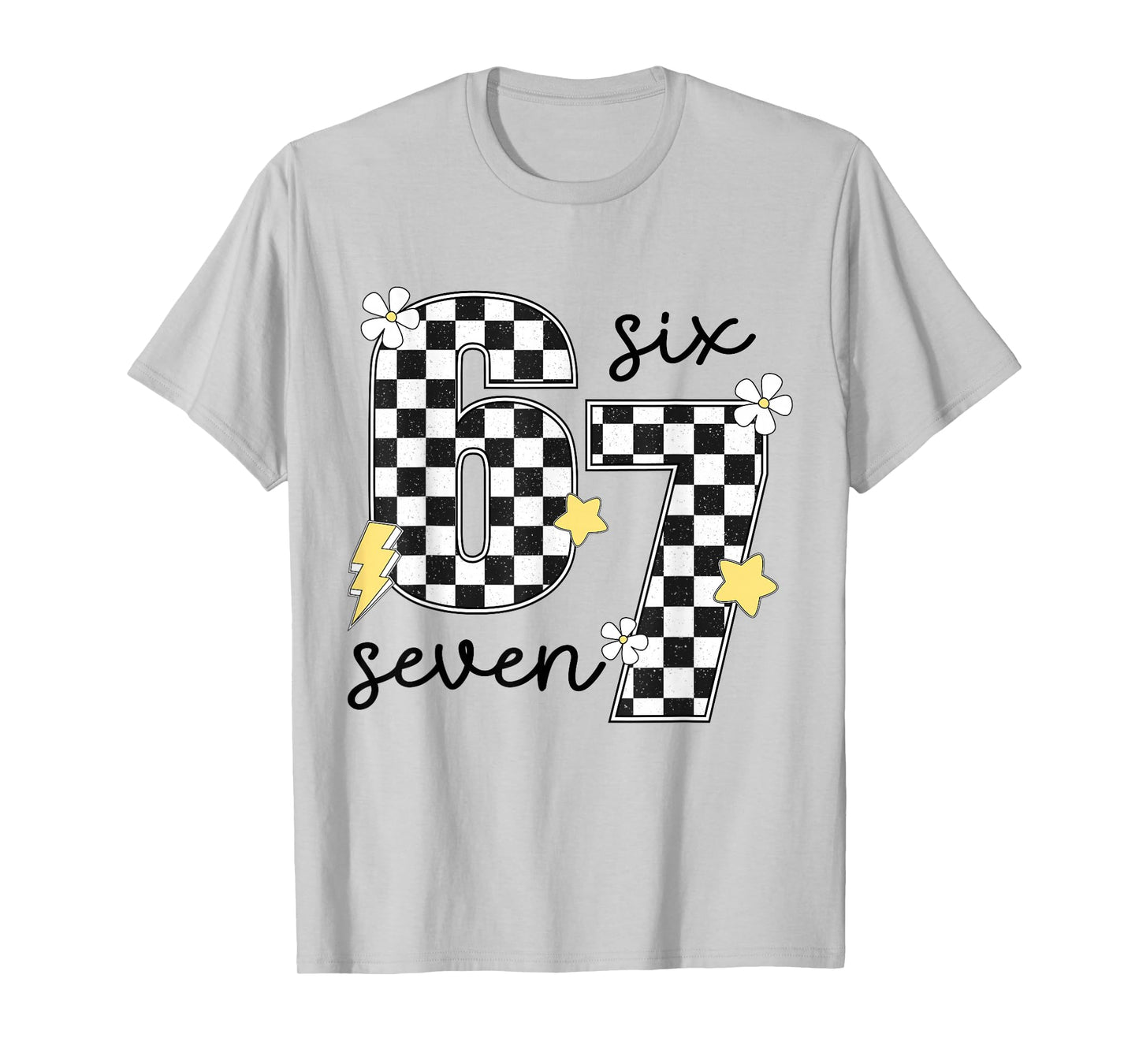 Funny 67 Six Seven Meme Slang 6-7 Checkered Number 6 7 T-Shirt