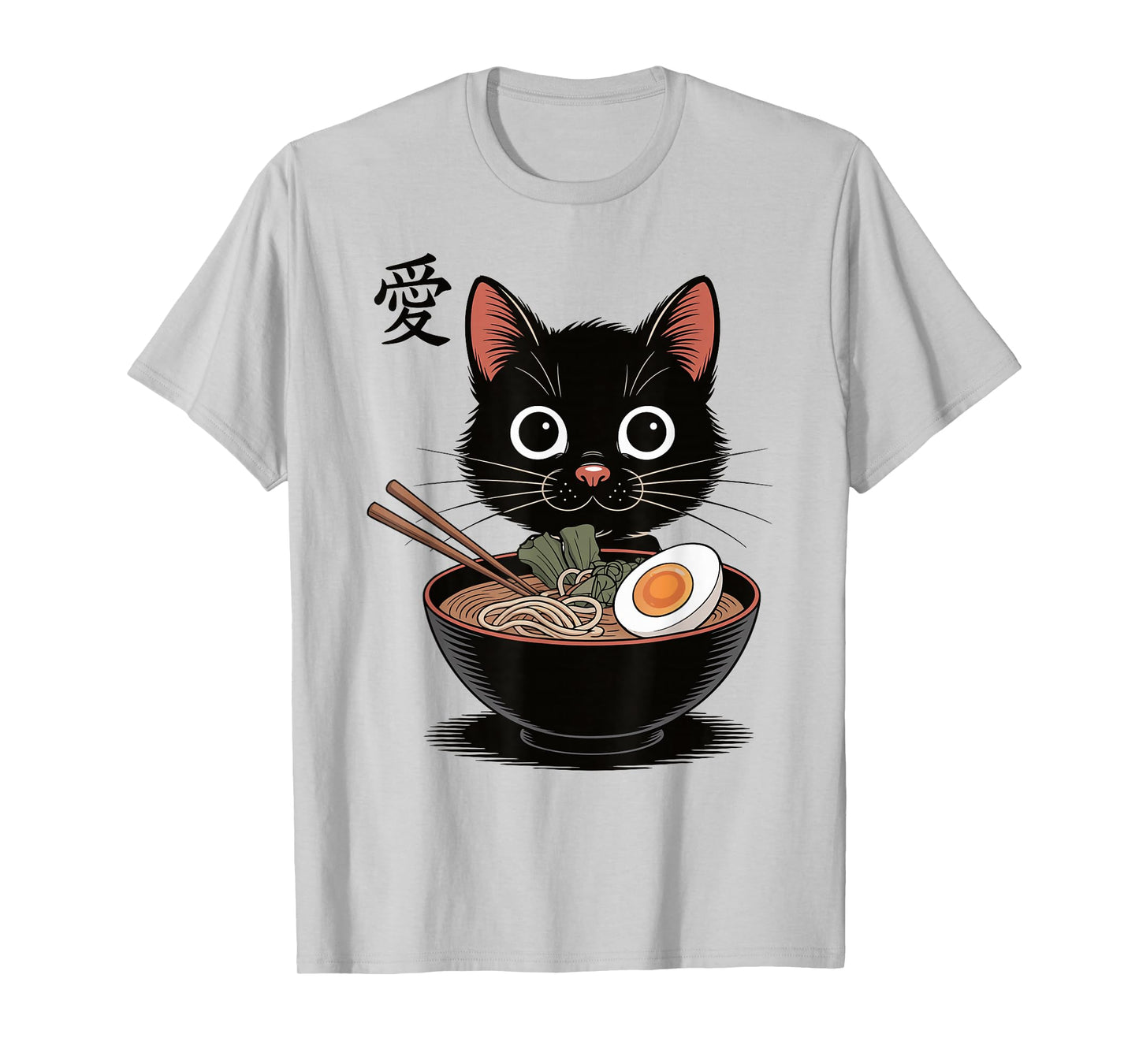 Funny Kawaii Ramen Cat Neko Anime Kanji Love Kitten Art T-Shirt