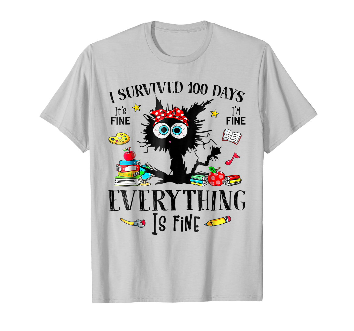I Survived 100 Days of School Funny Black Cat 100th Day T-Shirt