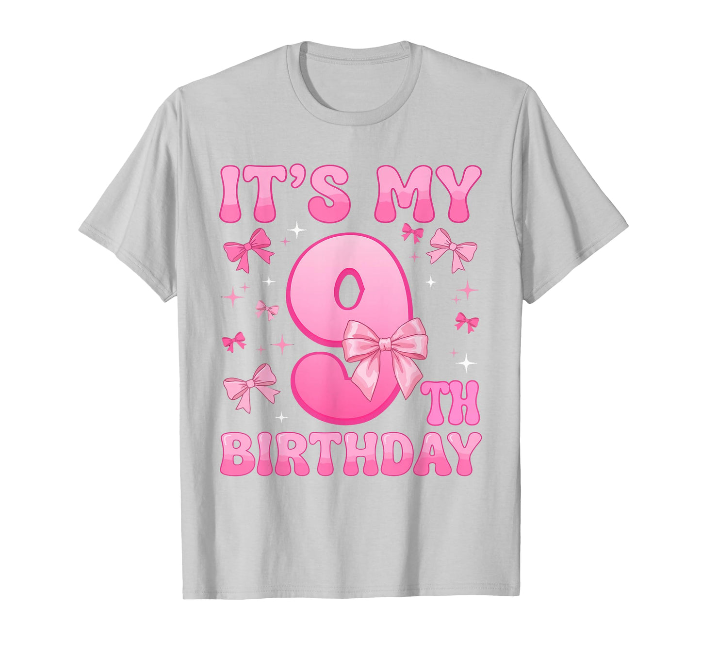 9th Birthday Shirt for Girls Coquette Bow Nine 9 Year Old T-Shirt