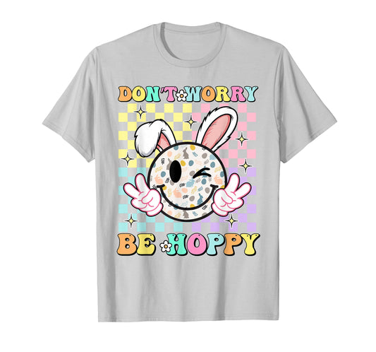 Happy Easter Day Dont Worry Be Hoppy Groovy Bunny Face Women T-Shirt