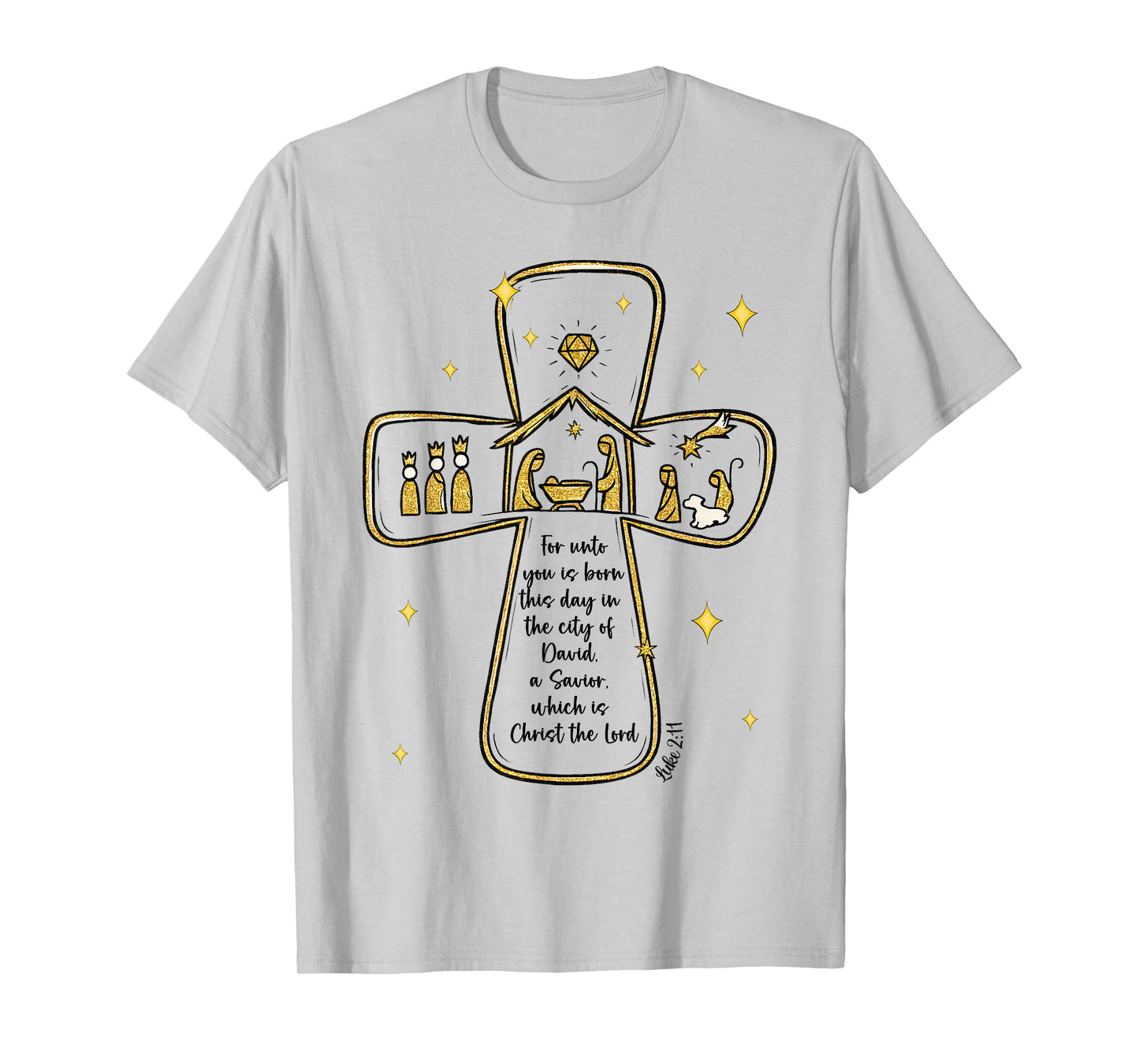 Nativity Scene Cross Gold Christian Christmas The Lord T-Shirt