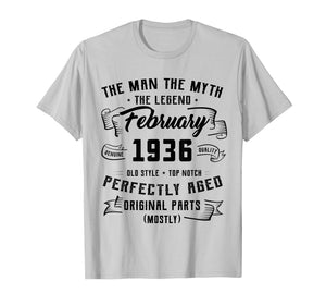 90th Birthday Tee Man Myth Legend February 1936 90 Yrs Old T-Shirt