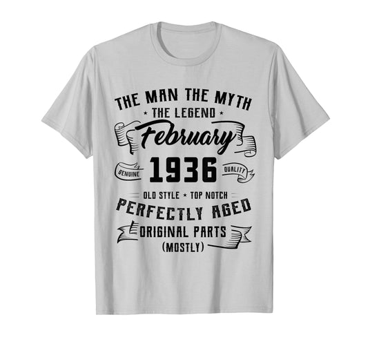 90th Birthday Tee Man Myth Legend February 1936 90 Yrs Old T-Shirt