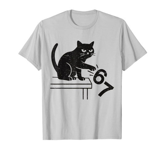 Funny 6 7 Meme Cat Knocking Off 67 T-Shirt