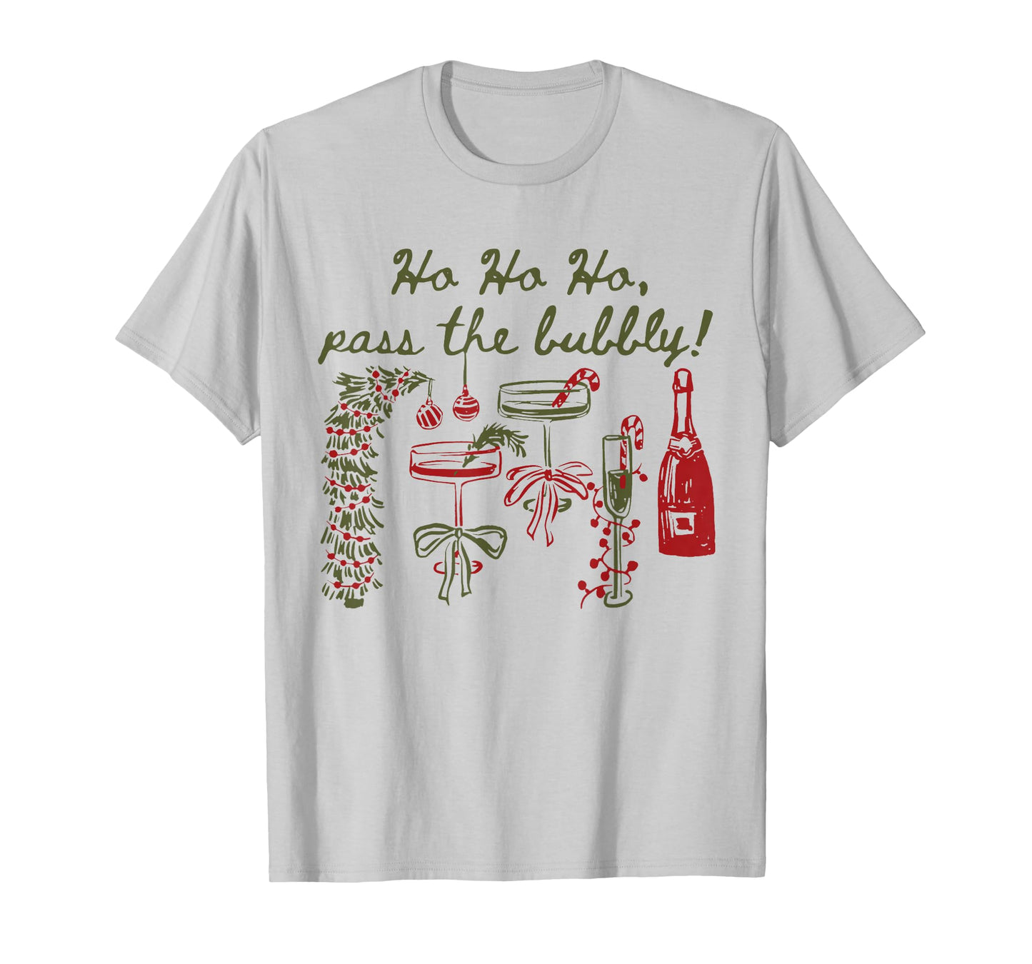 Ho Ho Ho Pass The Bubbly Christmas Drinking Xmas Champagne T-Shirt