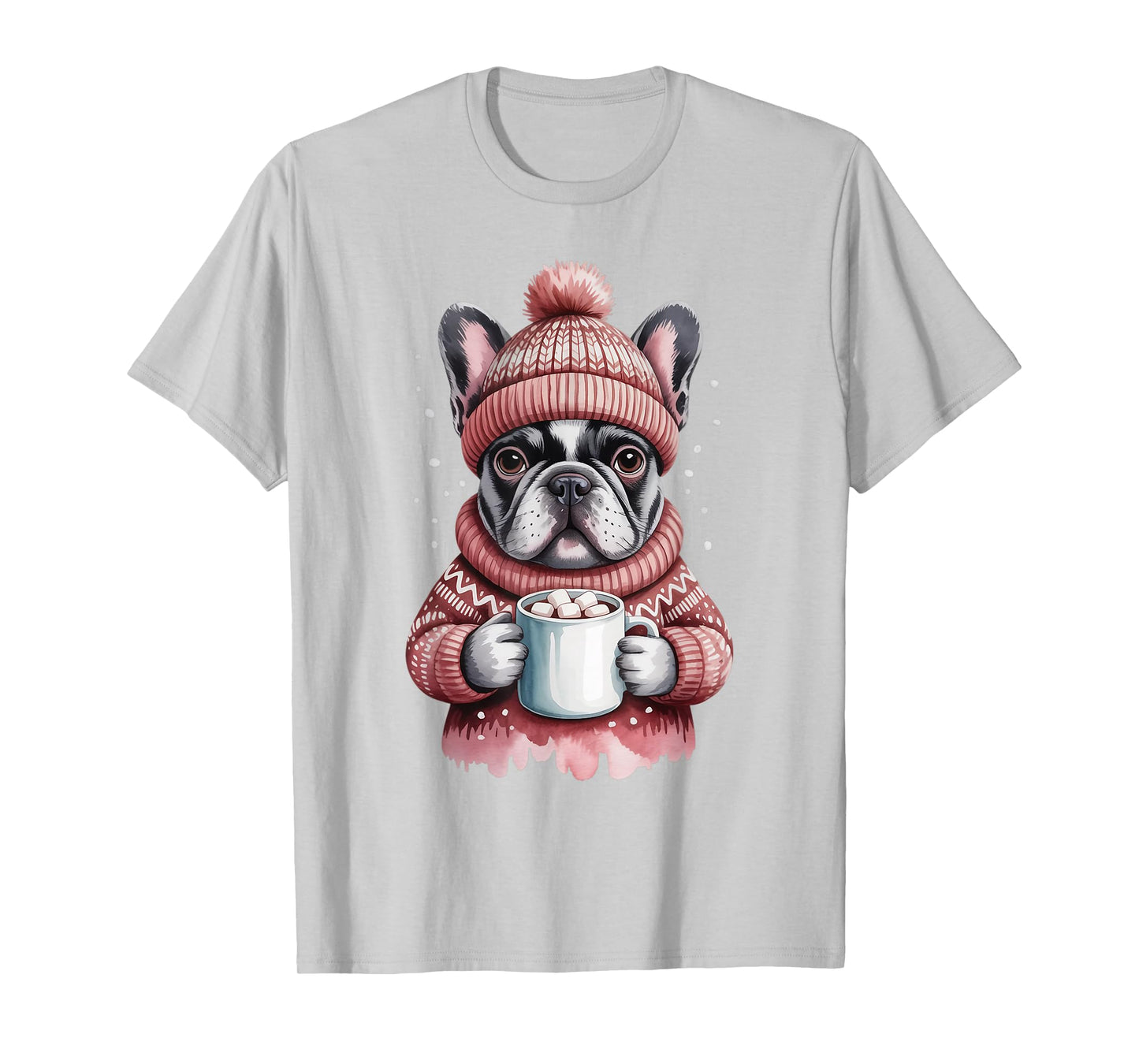 Cozy French Bulldog with Hot Cocoa Holiday Winter Sweater T-Shirt