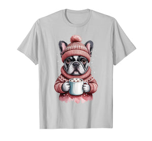 Cozy French Bulldog with Hot Cocoa Holiday Winter Sweater T-Shirt
