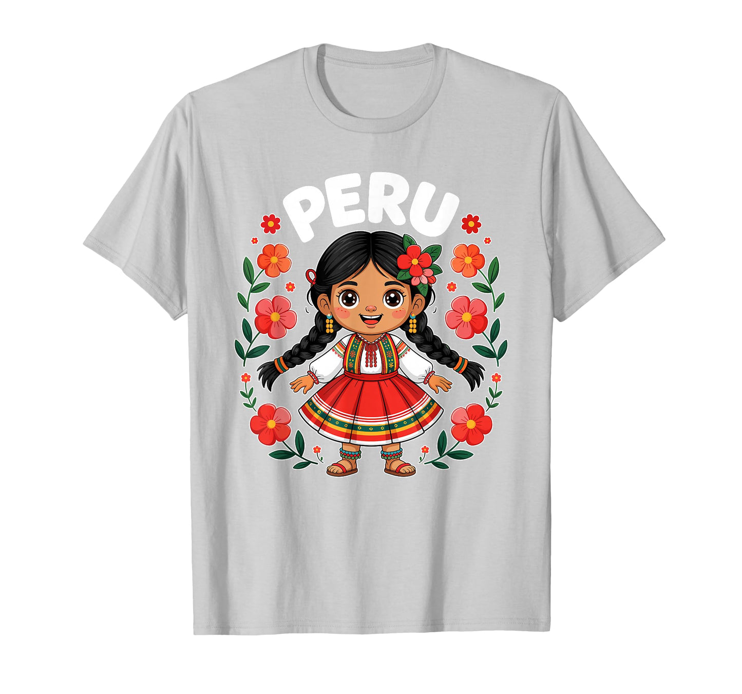 Cute Peru Girl Traditional Dress Colorful Flowers Girls Kids T-Shirt
