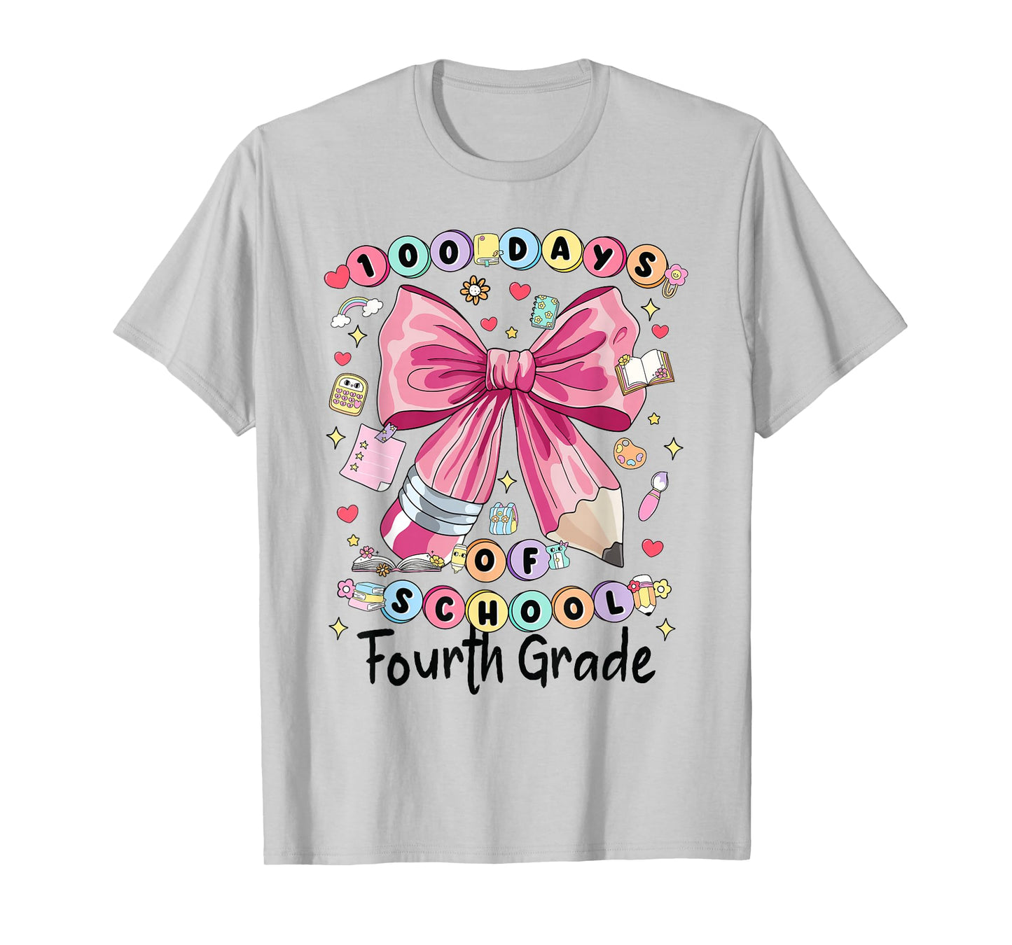 Fourth Grade Teacher Girls Coquette Bow 100 Days of School T-Shirt