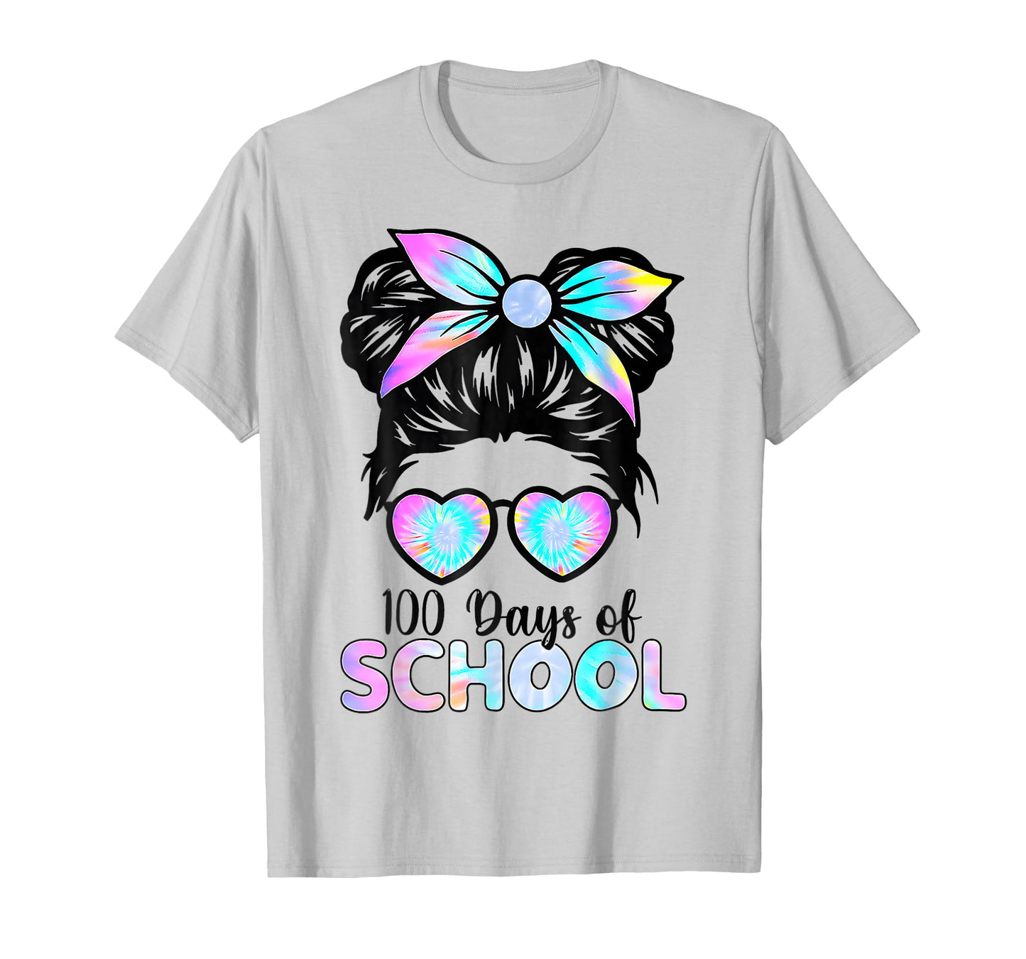 100 Days Smarter Girls Messy Bun Hair 100th Day of School T-Shirt