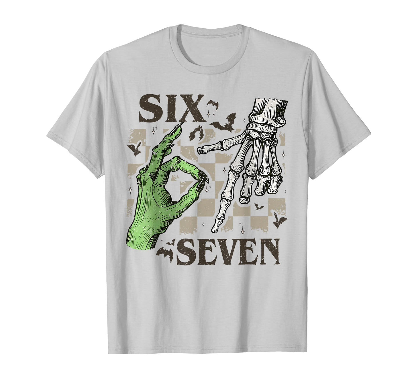 Six Seven Skeleton Hand Sign Meme Halloween Women Men Kids T-Shirt