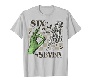 Six Seven Skeleton Hand Sign Meme Halloween Women Men Kids T-Shirt