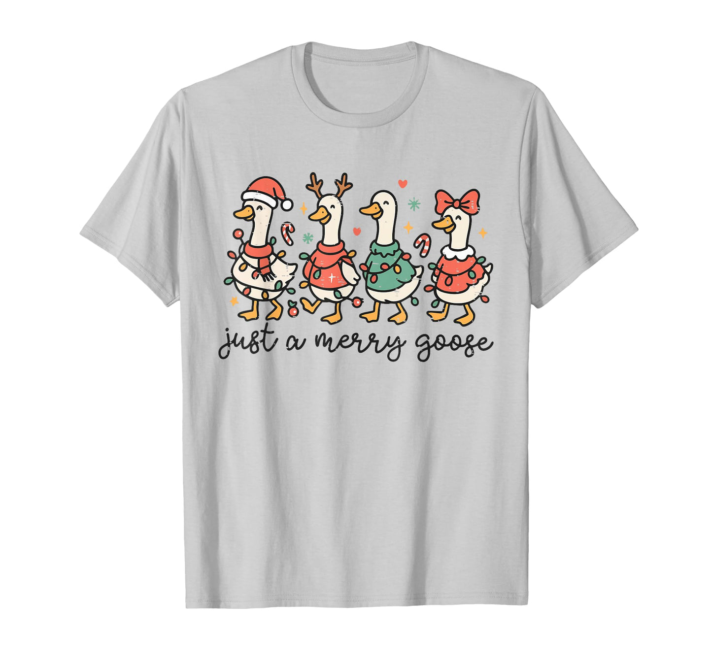 Retro Funny Just A Merry Goose Christmas Lights Cute Xmas T-Shirt