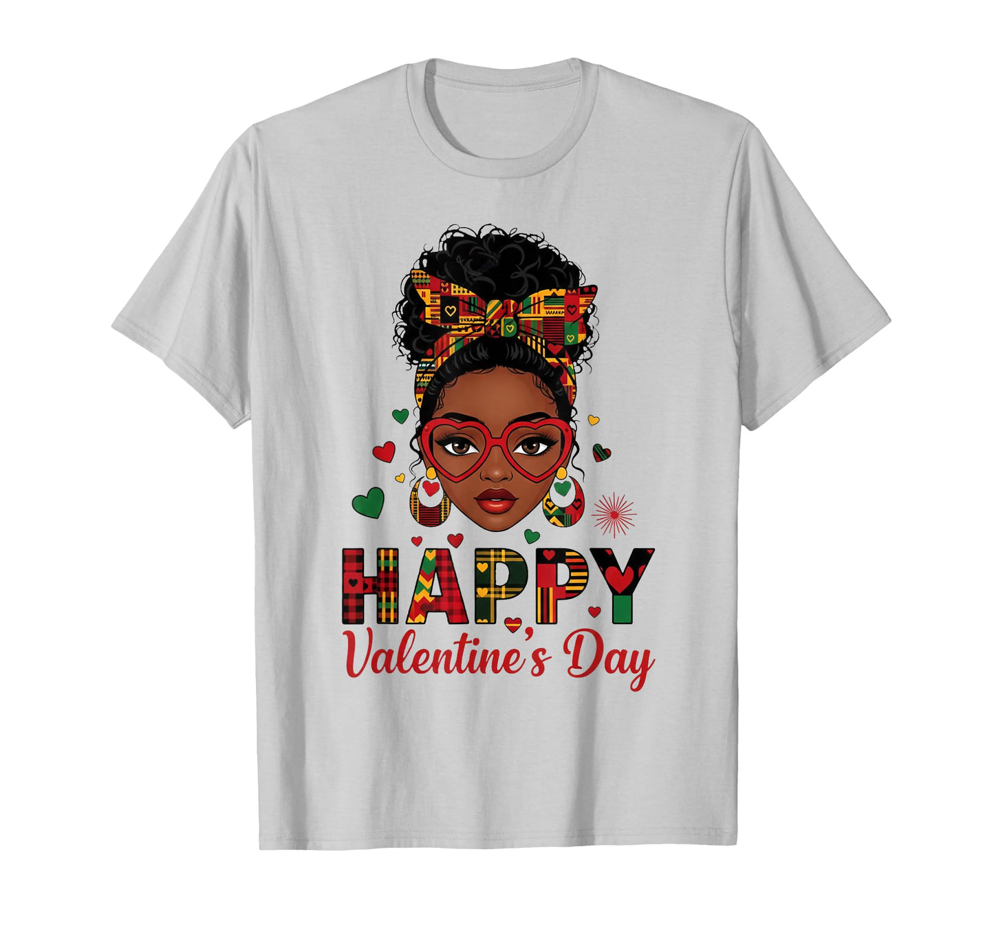 Happy Valentine's Day Messy Bun Afro Girl T-Shirt