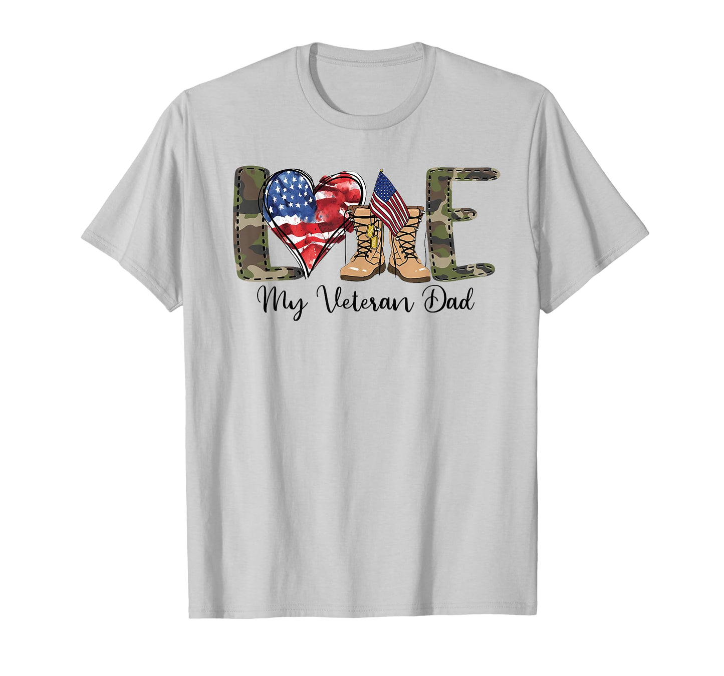 Love My Veteran Dad US Flag Soldier Patriotic Men Father T-Shirt