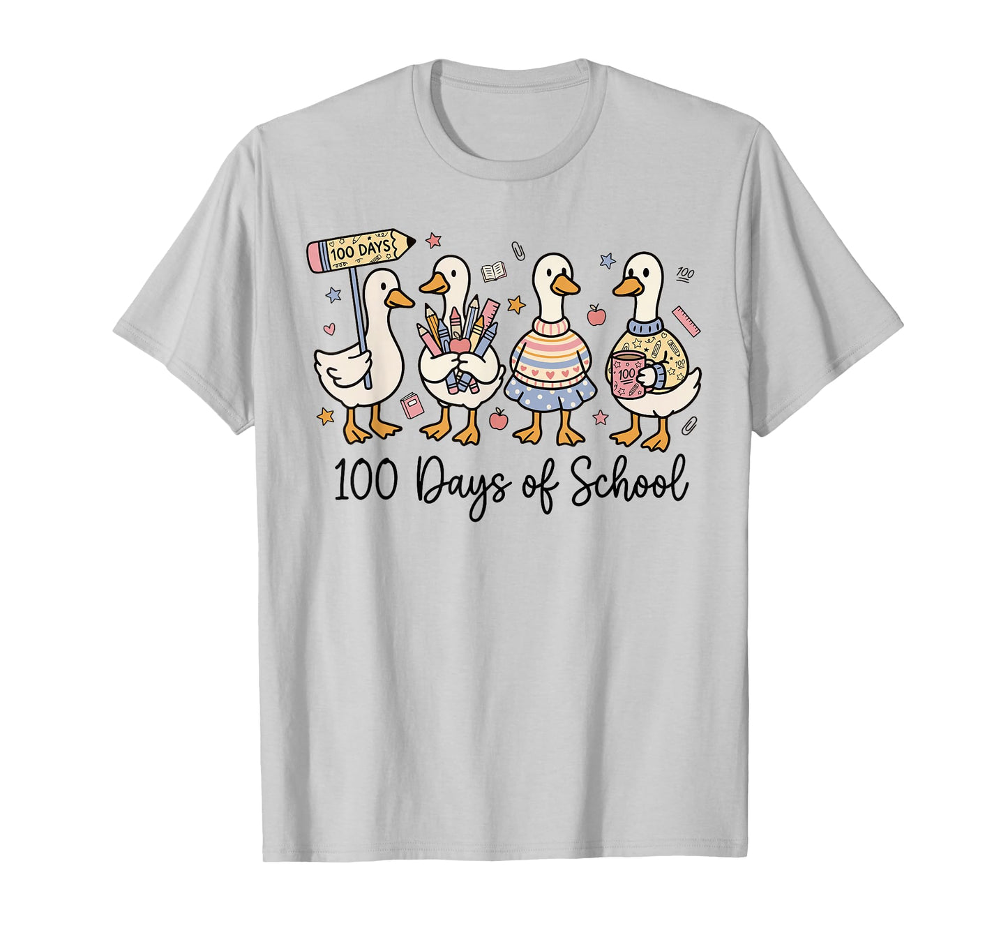 100 Days of School Ducks Cute Goose Teacher 100th Day Kids T-Shirt