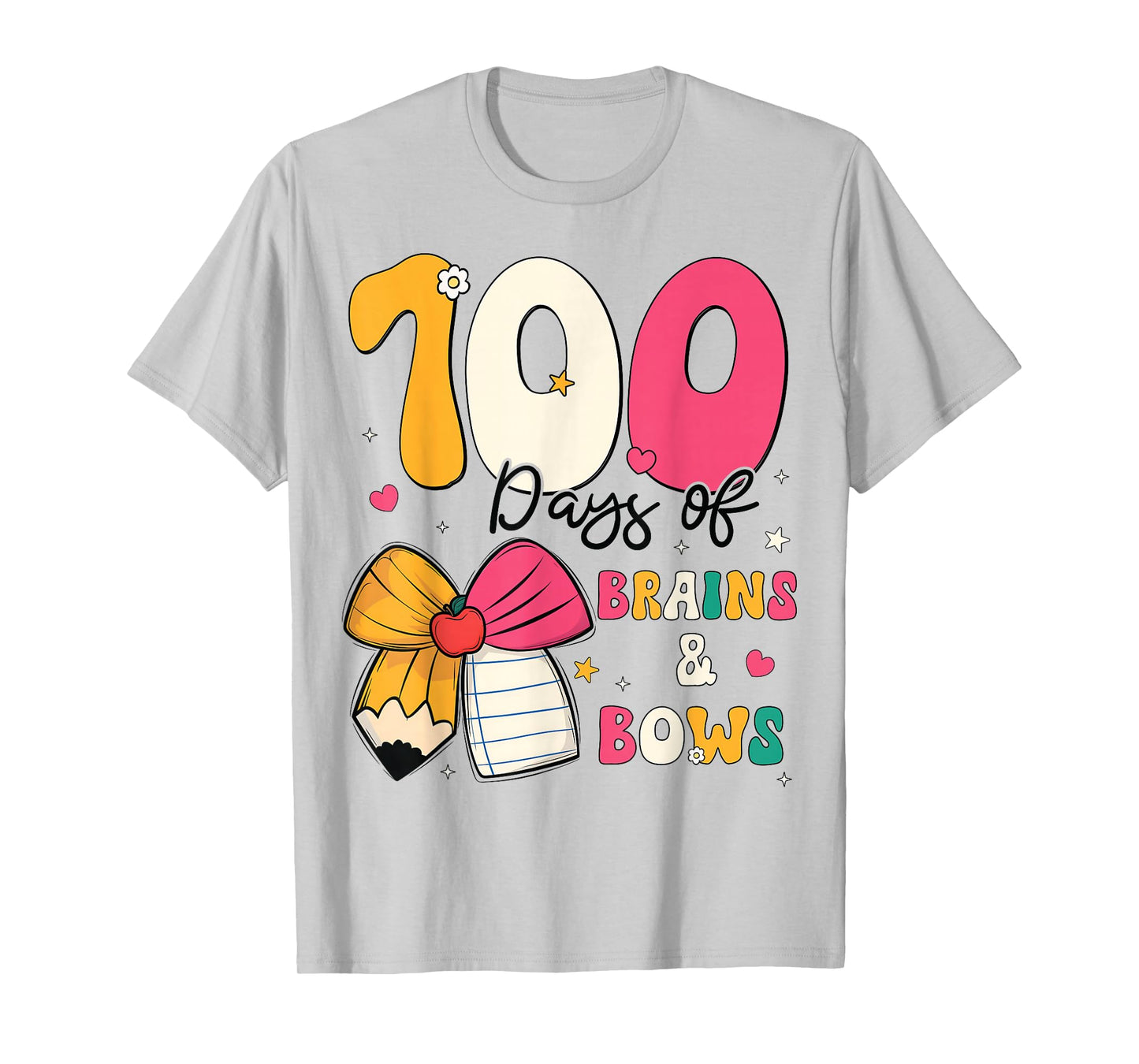 100 Days of School Brains and Bows 100th Day of School Girls T-Shirt