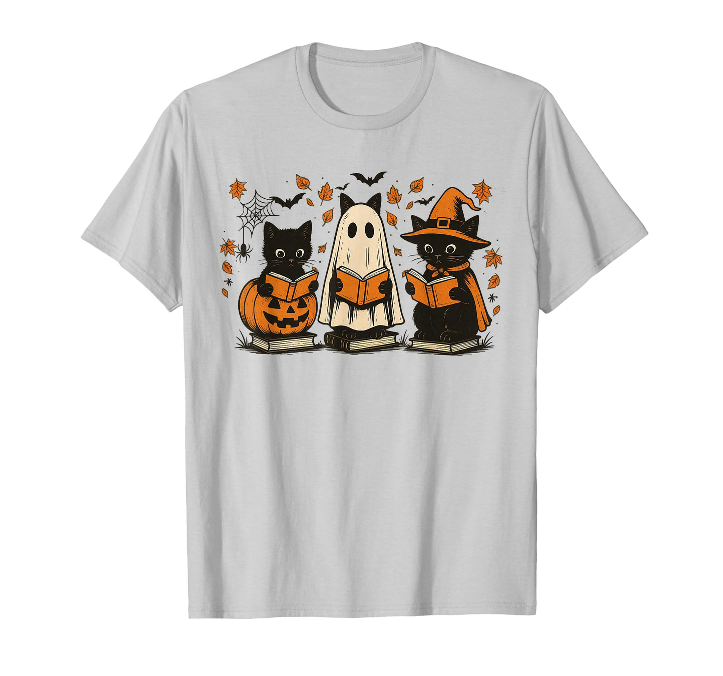 Funny Cats Reading Halloween Cute Cats Ghosts Reading Books T-Shirt